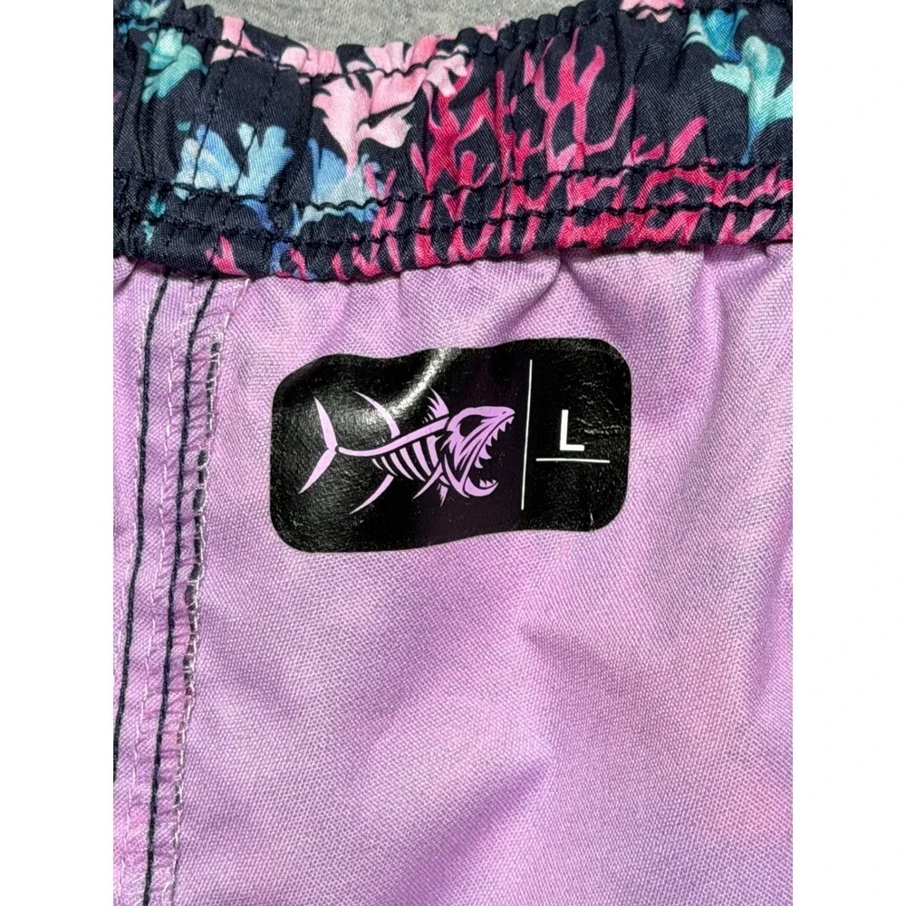 Psycho Tuna Mens Betta Fish Coral Print Swim Trunks Navy Pink Blue Size Small